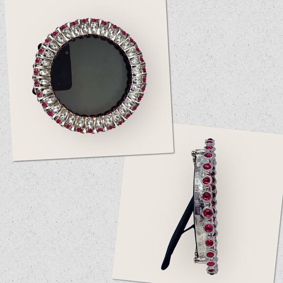 Papyrus Round Pink & Silver Bejeweled 4" x 4" (5" x 5")  Round Picture Frame - Picture 1 of 6